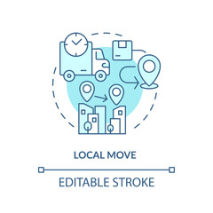 2D editable local move icon representing moving service, monochromatic isolated vector, blue thin line illustration.