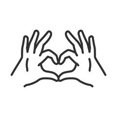 Obraz premium Heart with two hands, linear icon, heart symbol made with two hands. Line with editable stroke