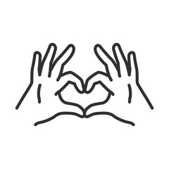 Heart with two hands, linear icon, heart symbol made with two hands. Line with editable stroke