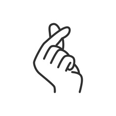 Heart gesture with two fingers, linear icon, thumb and forefinger. Line with editable stroke
