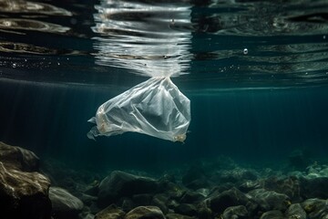 plastic waste underwater. Generative AI