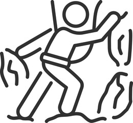Rock climbing, linear icon. a person climbs a mountain. Line with editable stroke