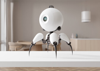 Robot at home. Artificial intelligence, digital technology. Robotics, sci-fi. Technological progress. Robots help people take care of their houses or to protect. 3D render.