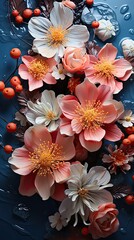 Spring background with fresh flower on background. Floral flower illustration. Generative AI