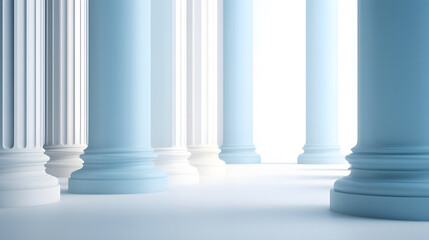 soft blue columns,  Tilted columns in beautiful airy widescreen, minimalistic white and light blue architectural background banner