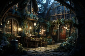 Fototapeta premium Interior of cozy home in winter, cartoon illustration, AI generated