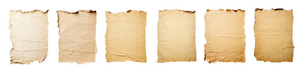 Fototapeta premium Collection of torn paper with space for text design, old brown paper texture, on transparent background. png