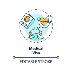 2D editable multicolor medical visa icon, simple isolated vector, medical tourism thin line illustration.