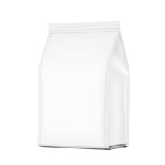 Vertical bag mockup. Flat bottom gusset bag. Half side view. High realistic. Vector illustration isolated on white background. Ready for use in presentation, promo, advertising and more. EPS10.