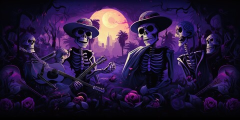Day of the Dead Background, Halloween Dia De Los Muertos, Mexican Sugar Skulls. Generative Ai