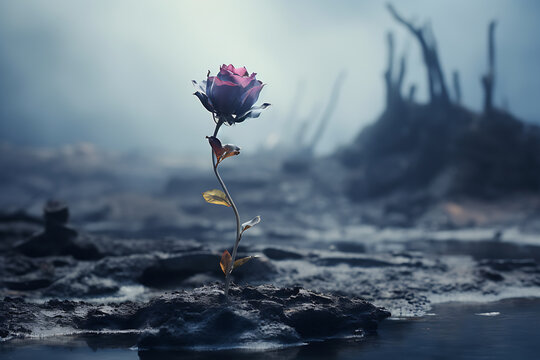 The struggle for hope with a wilted flower beginning to bloom