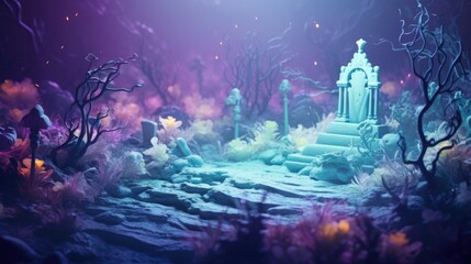 A fantasy scene with a cemetery in the middle of the woods