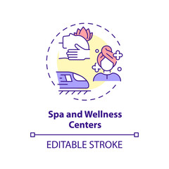 2D editable multicolor spa and wellness centers icon, simple isolated vector, medical tourism thin line illustration.