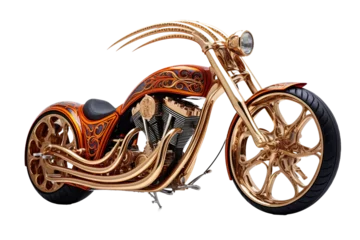 Rollo Unique Customized Chopper Motorcycle on transparent background. © noman
