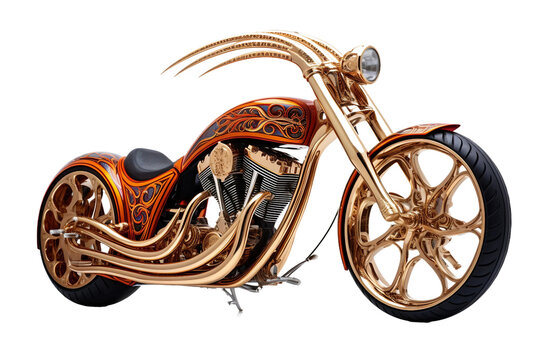 Unique Customized Chopper Motorcycle on transparent background.