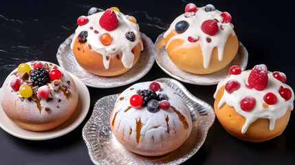 Delecious Homemade italian sweet Maritozzi buns, breakfast dessert brioche stuffed 