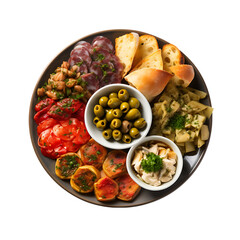 Top View: Assorted Tapas Isolated on Transparent or White Background, PNG