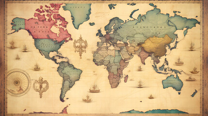  vintage map of the world. generative AI. - obrazy, fototapety, plakaty
