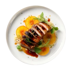 Top View of Gourmet Duck à l'Orange on White Isolated on Transparent or White Background, PNG © The