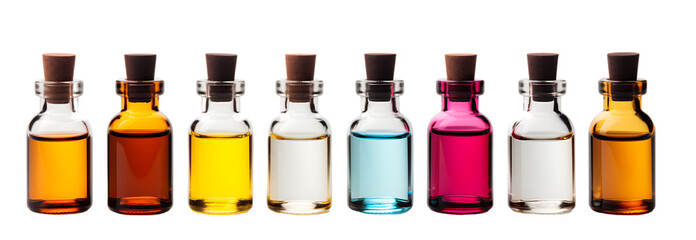 Set of Essential Oils on White Background Isolated on Transparent or White Background, PNG