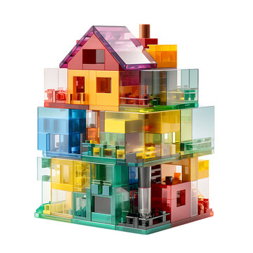 Colorful Lego House on White Isolated on Transparent or White Background, PNG