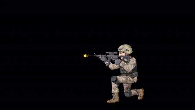 Soldier Shooting In War Alpha Channel