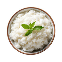 Top View of Steamed White Jasmine Rice on White Isolated on Transparent or White Background, PNG