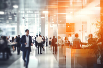 Business office with blurred people casual wear, with blurred bokeh background