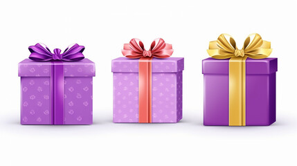 Fototapeta premium Illustration of gift boxes set, holiday presents isolated on white. Celebration holiday concept 