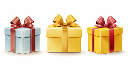 Obraz premium Illustration of gift boxes set, holiday presents isolated on white. Celebration holiday concept 