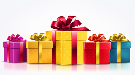 Obraz premium Illustration of gift boxes set, holiday presents isolated on white. Celebration holiday concept 