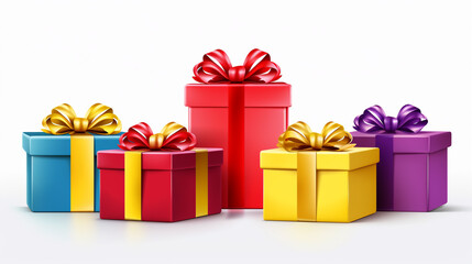 Obraz premium Illustration of gift boxes set, holiday presents isolated on white. Celebration holiday concept 