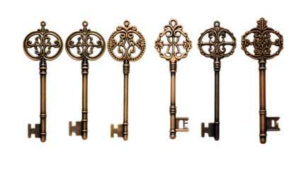 Set of Antique Keys Circle on Transparent Background Isolated on Transparent or White Background, PNG