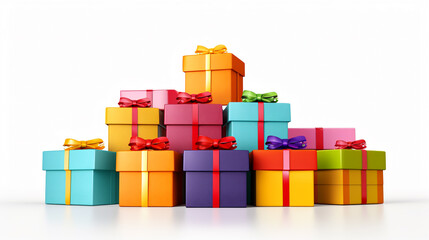 A set of gift boxes, holiday presents isolated on white