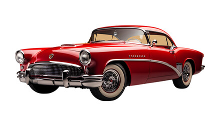 Shiny Red Classic Car on White Background Isolated on Transparent or White Background, PNG