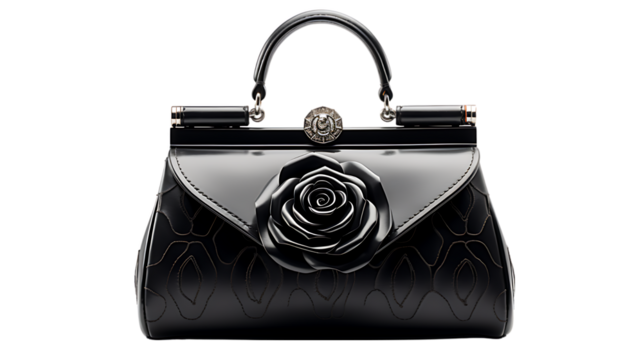 Black Designer Handbag on White Background Isolated on Transparent or White Background, PNG