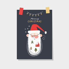 Merry Christmas greeting card with cute santa claus and hand drawn lettering. - 668046461