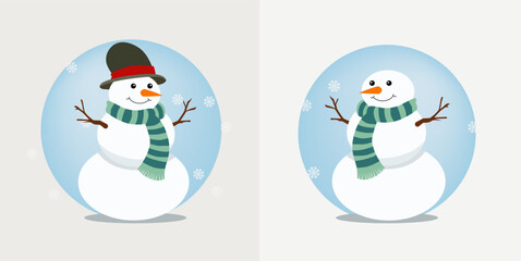 Cartoon snowman wearing scarf for Christmas and winter design concept.
