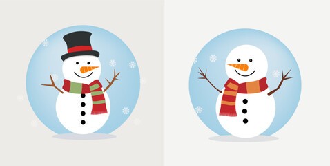 Cartoon snowman wearing scarf for Christmas and winter design concept.