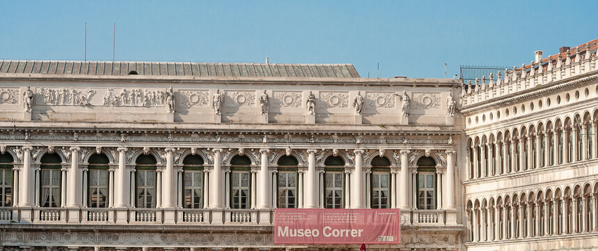Venice, Italy - October 5, 2023: The Museo Correr is a museum in Venice. The building that encloses the far end of the Piazza San Marco