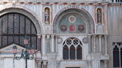 Facade of St Mark's Basilica, cathedral church of Venice, Italy.