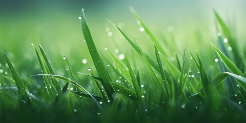 Fototapeta na wymiar green grass with dew drops, nature background