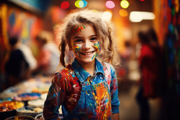 Obraz premium Little girl stained in multicolored paints