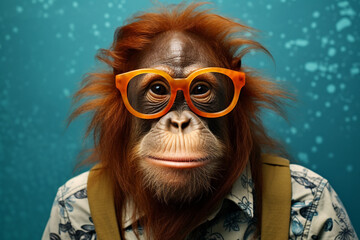 an orangutan wearing glasses