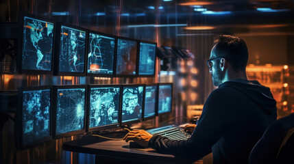Programmer working in the server room