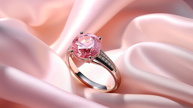 Golden ring with beautiful kunzite, morganite, garnet or pink gem.