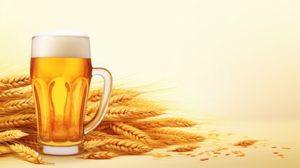 illustration of Malt barley rice and craft beer glass