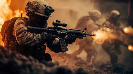 Fototapeta Special Forces team on the battlefield obraz