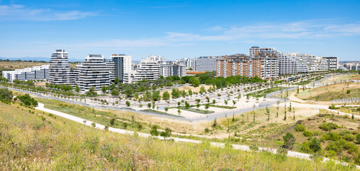 New residential apartment houses, concept of city development and real estate construction