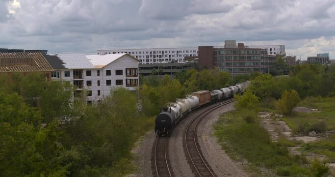 Establishing shot of train on train track